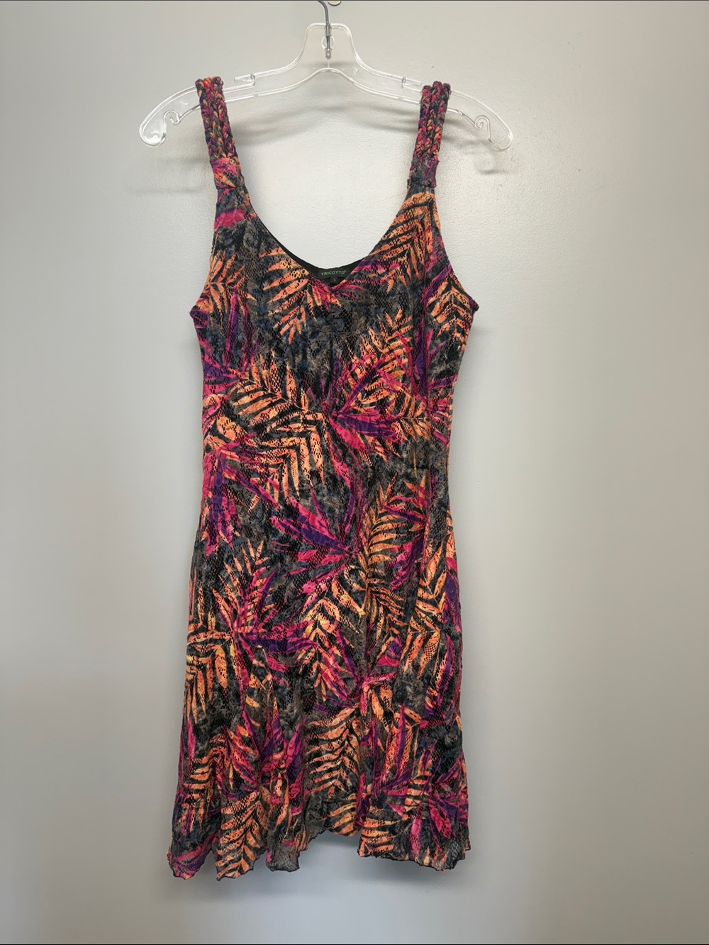 Tricotto Tropical Leaf Braided Strap Midi Dress